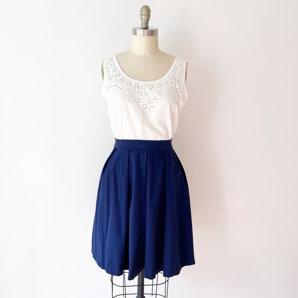 Cynthia Rowley Deep Blue A-Line Skirt,‎ Navy Fit and Flare Preppy Skirt Pockets